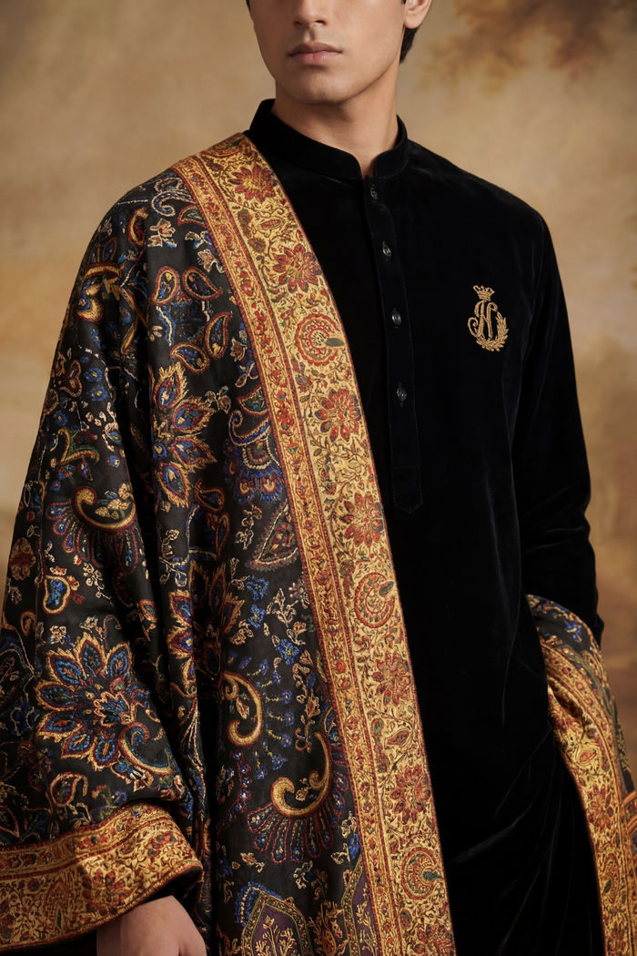 Paisley Motifs Velvet Shawl