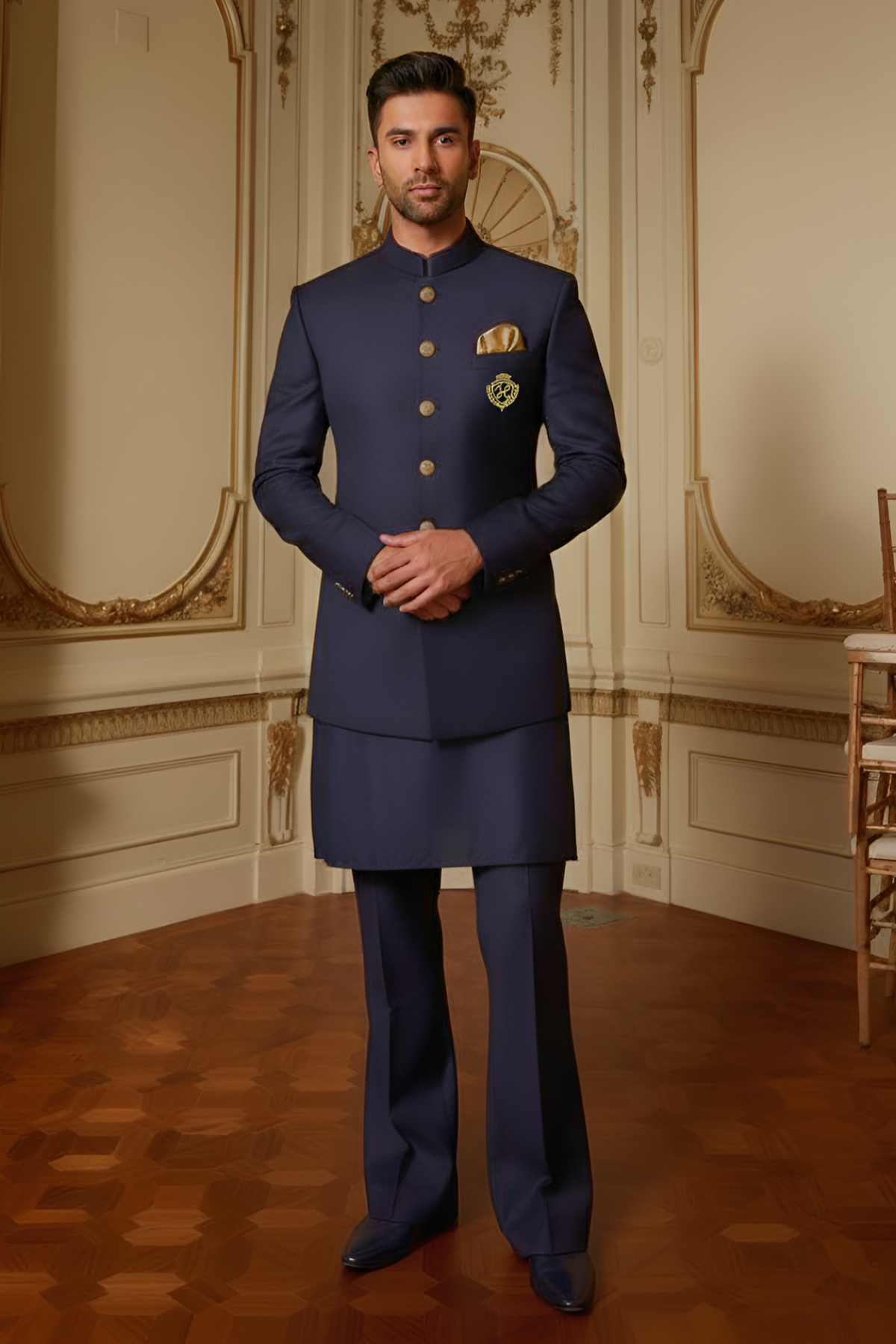 Navy Blue Prince Coat with Kurta/Pajama