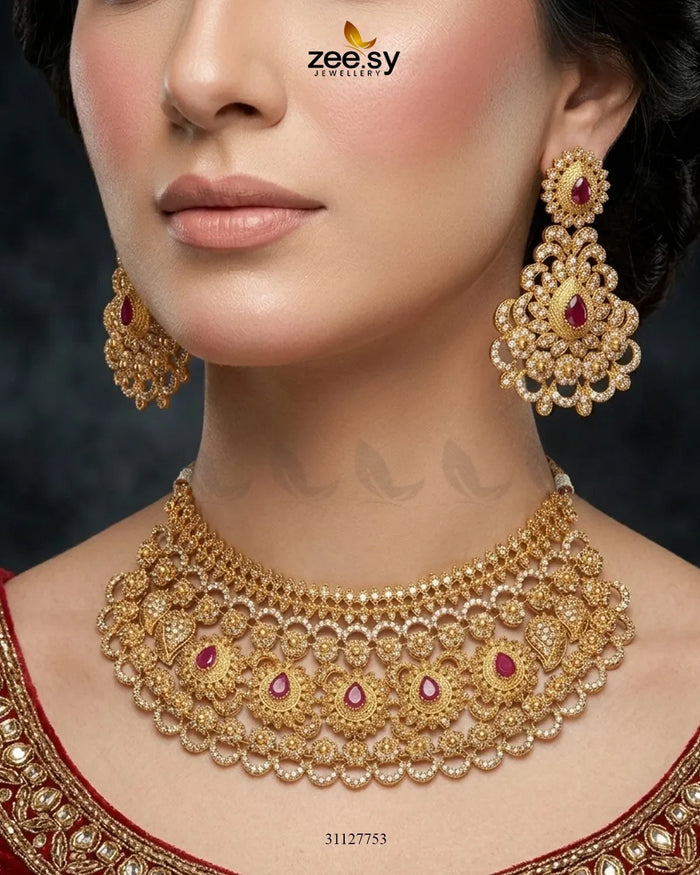 Victorian Rose Ruby Bridal Set