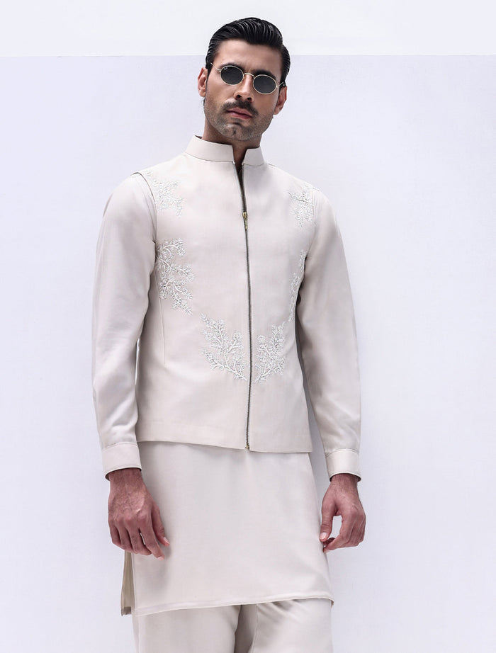 Ivory Hand Embroidered Waistcoat