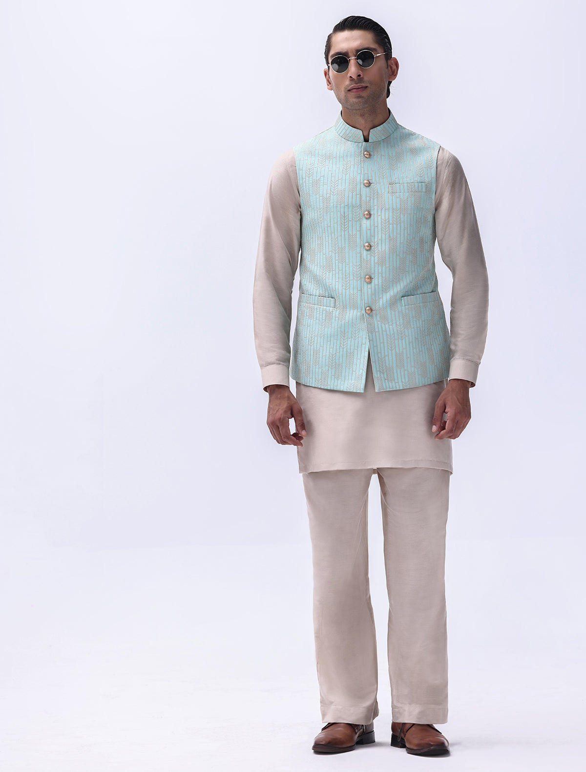 Sea Foam Embroidered Waistcoat