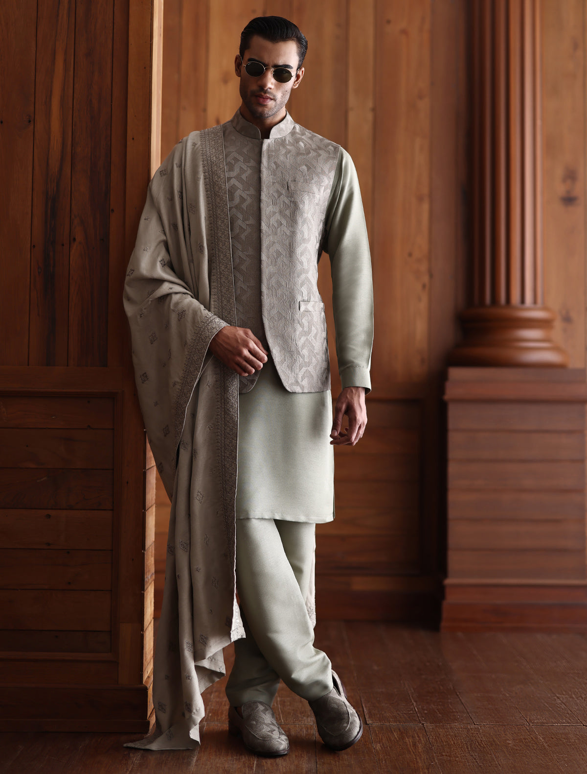 Sage Green Embroidered Waistcoat