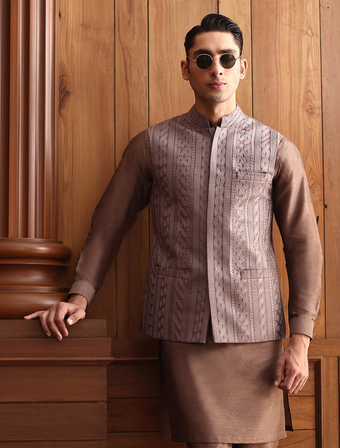 Dark Coffee Embroidered Waistcoat