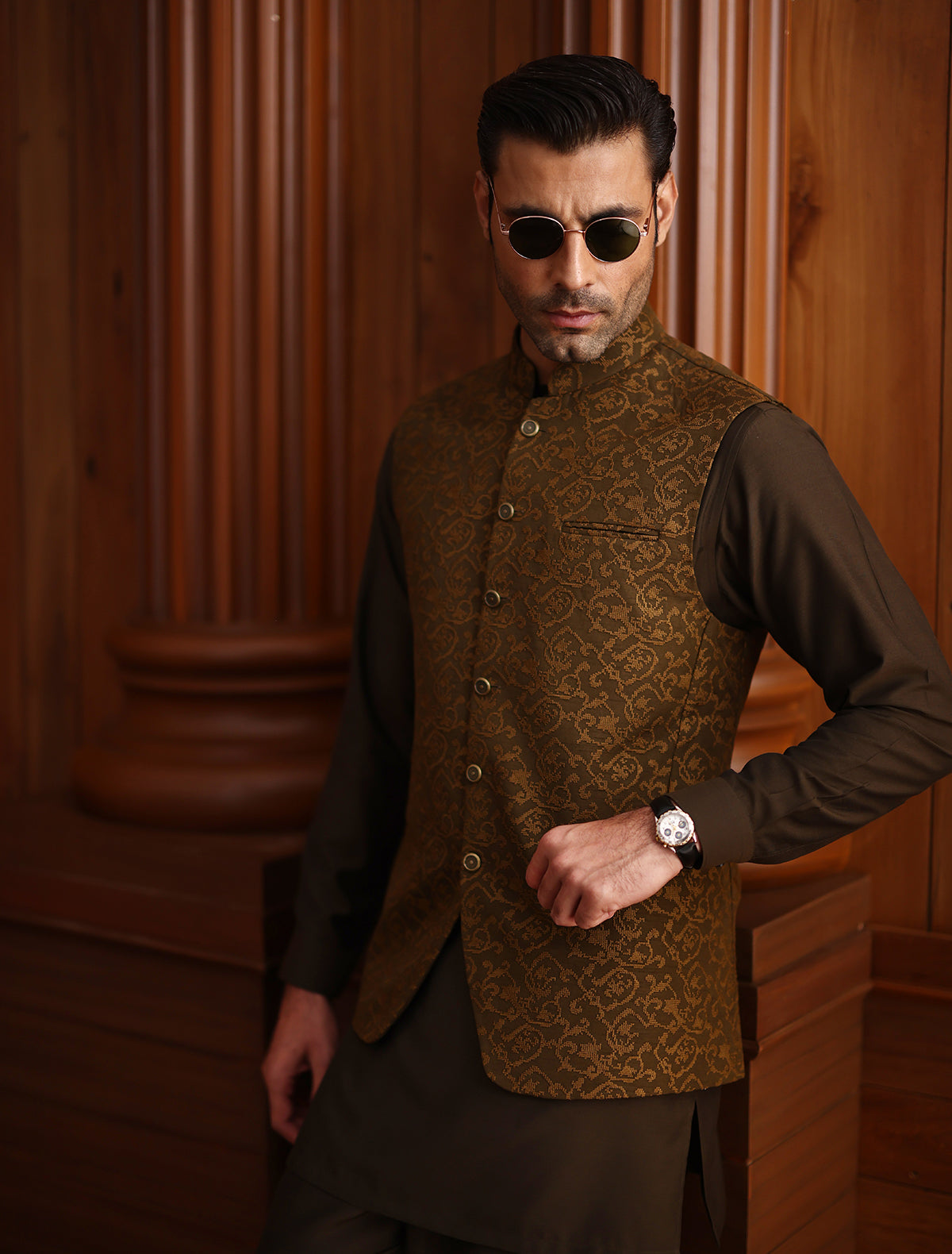 Olive Embroidered Waistcoat