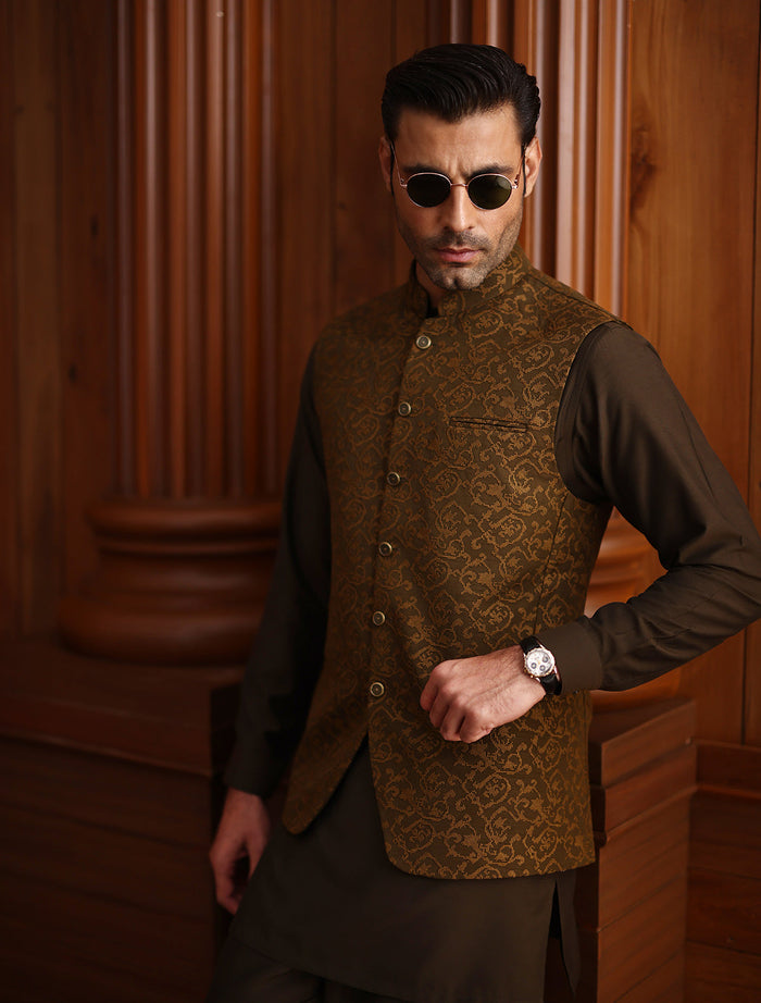 Olive Embroidered Waistcoat