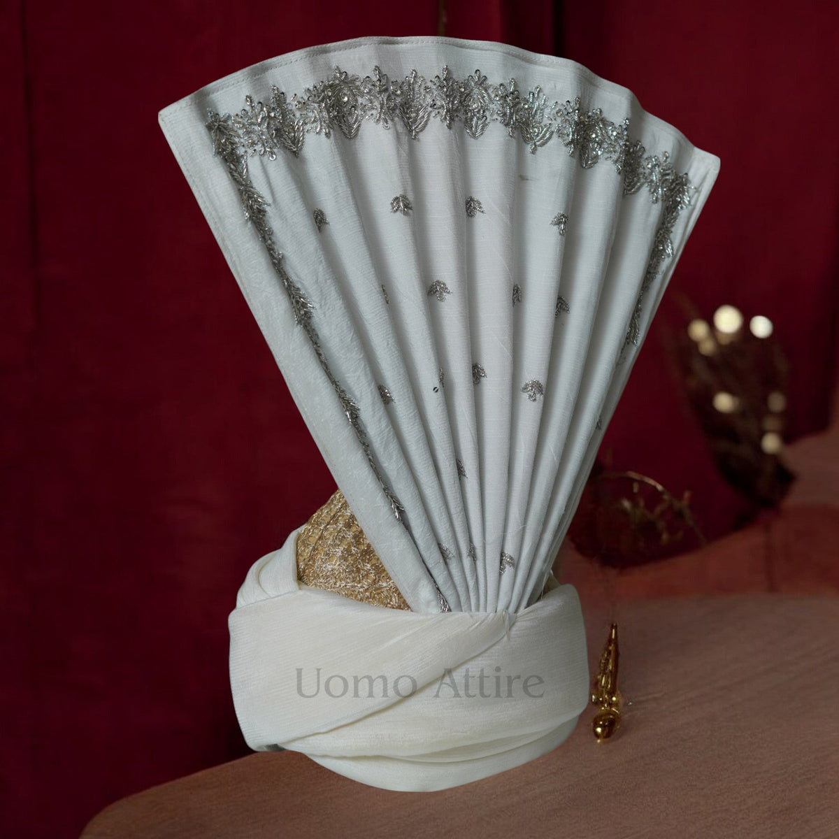 White Aitchison Wedding Turban for Groom