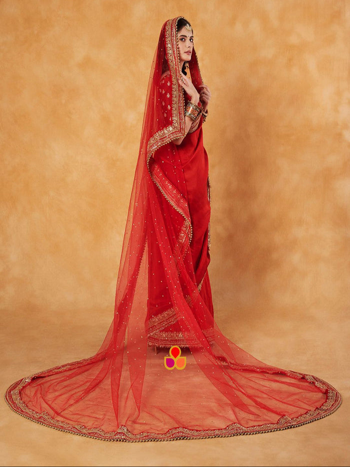 Bridal Veil Red Beauty Stone Saubhaugyavati Net Veil