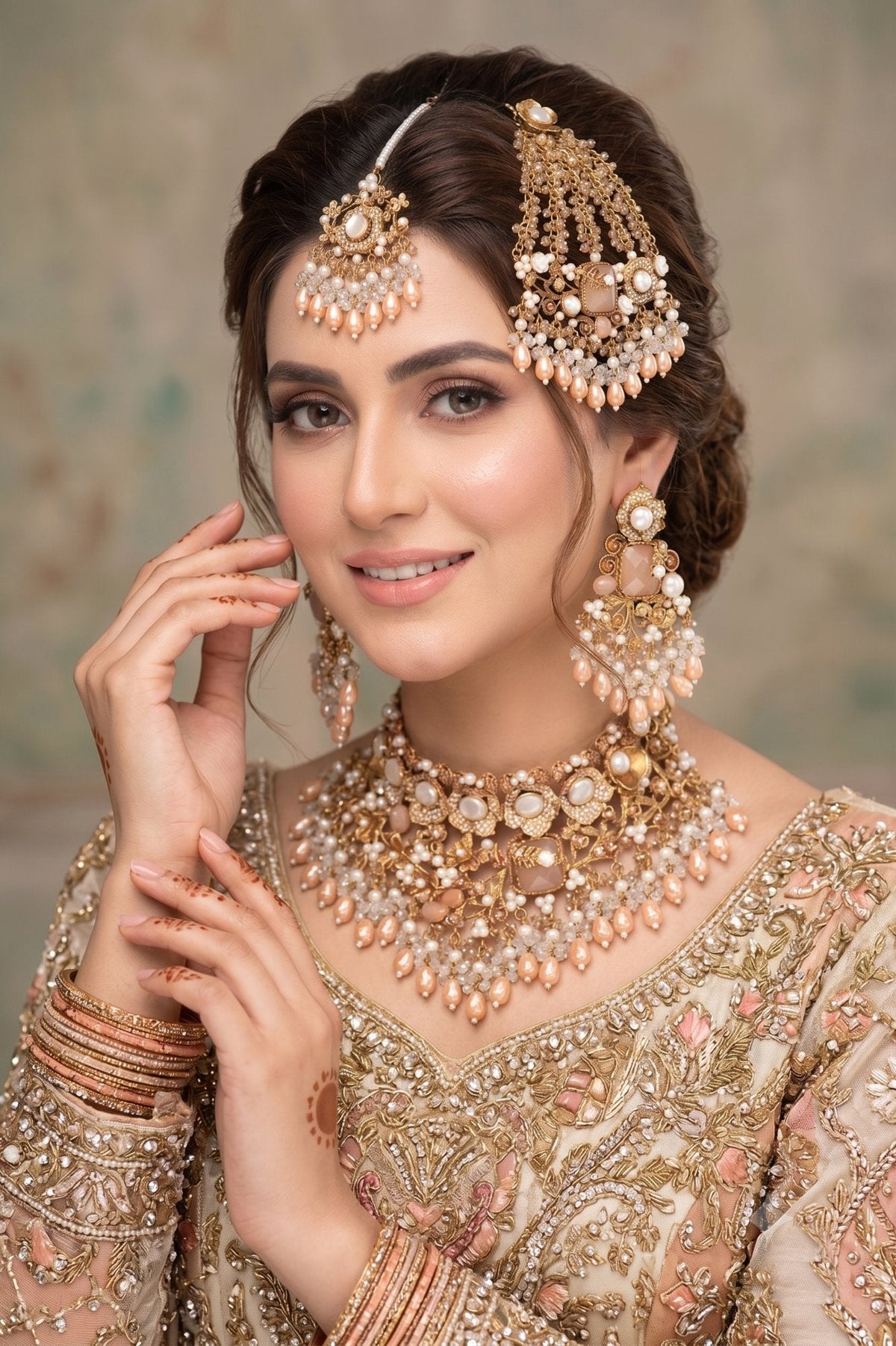 Antique Handcrafted Turkish Mother Pearl & Gems Bridal Set