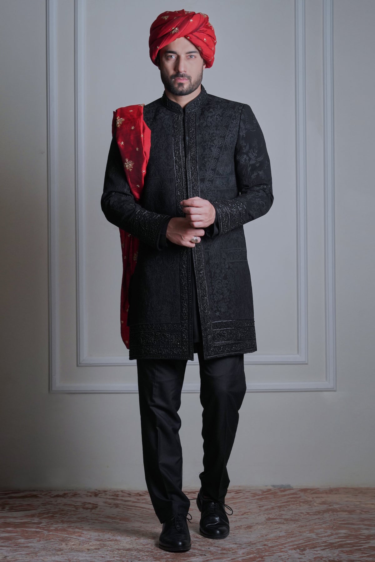 Ramih - A All Black Short Sherwani Jacket