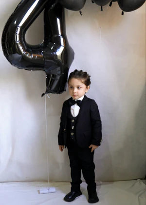 5pcs Black suit (Coat+Waistcoat+Pant+Shirt+Bow)