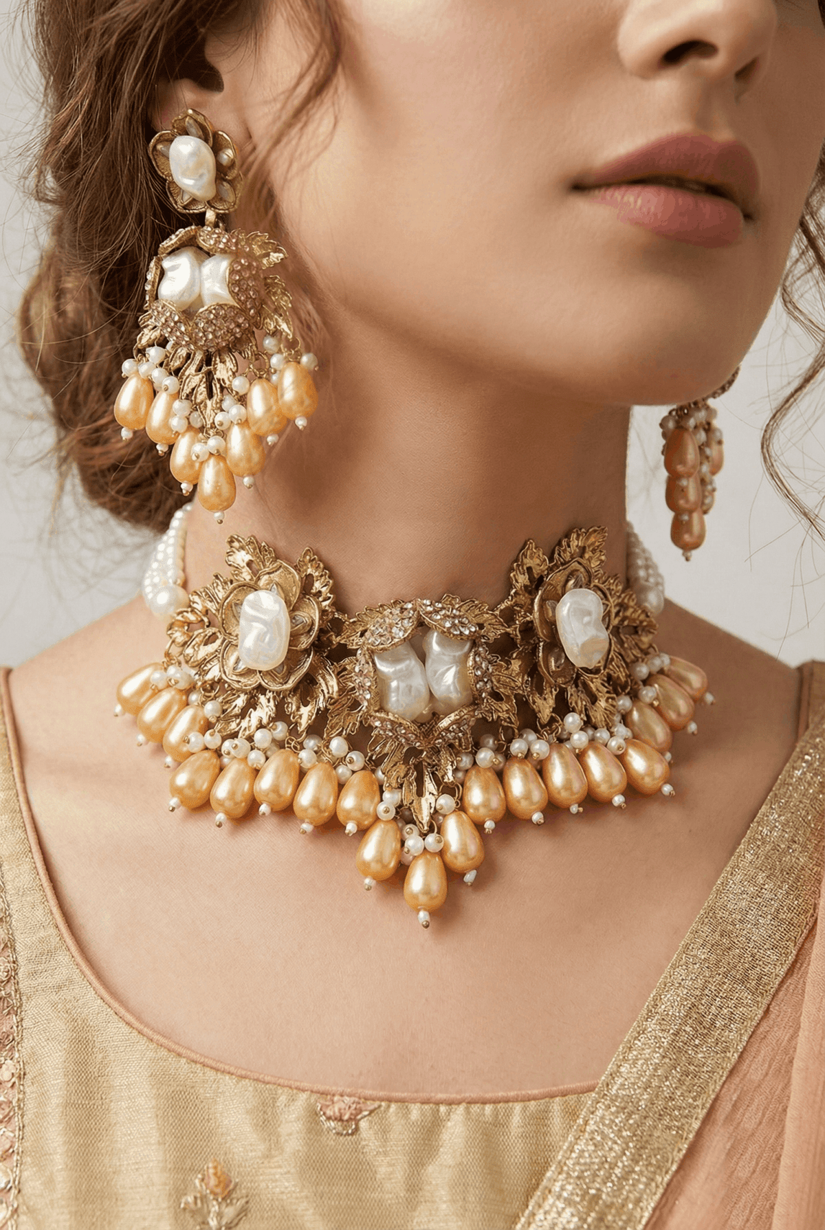 Handcrafted Turkish Baroque Antique Bridal Necklace Set