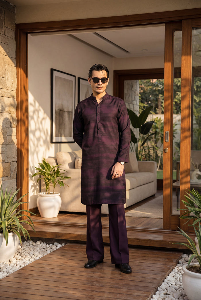 Purple & Black Muhazzab Kurta Pajama