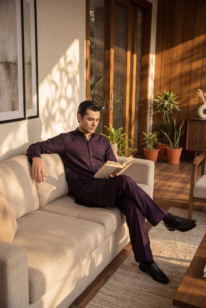 Purple & Black Muhazzab Kurta Pajama