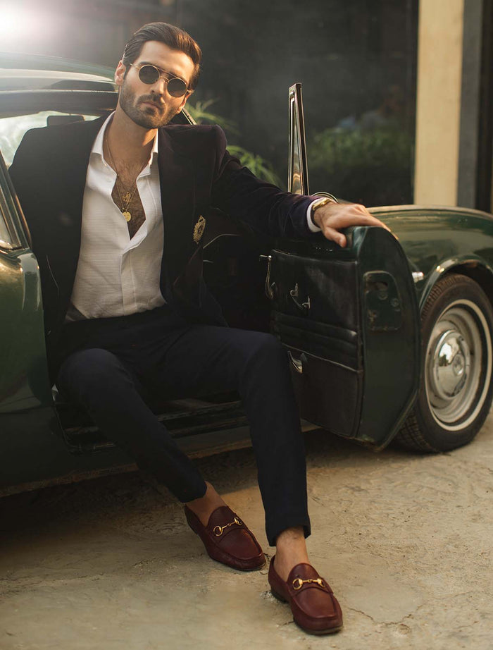 Navy Blue Velvet Classic Blazer
