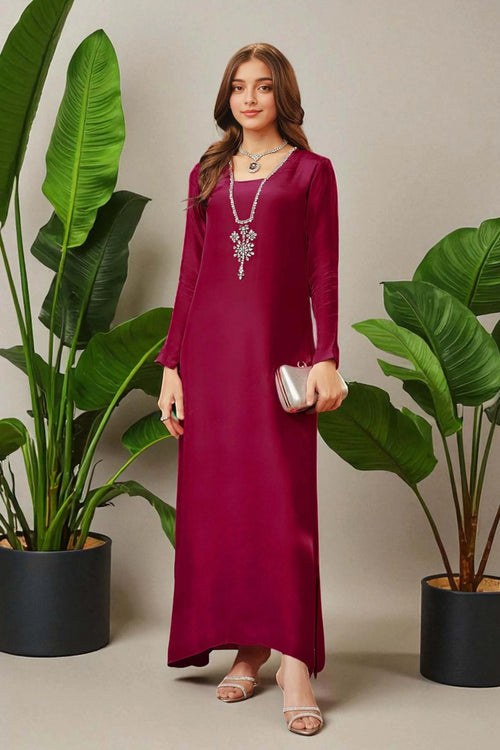 Maroon Long Dress With Hand Embellishment