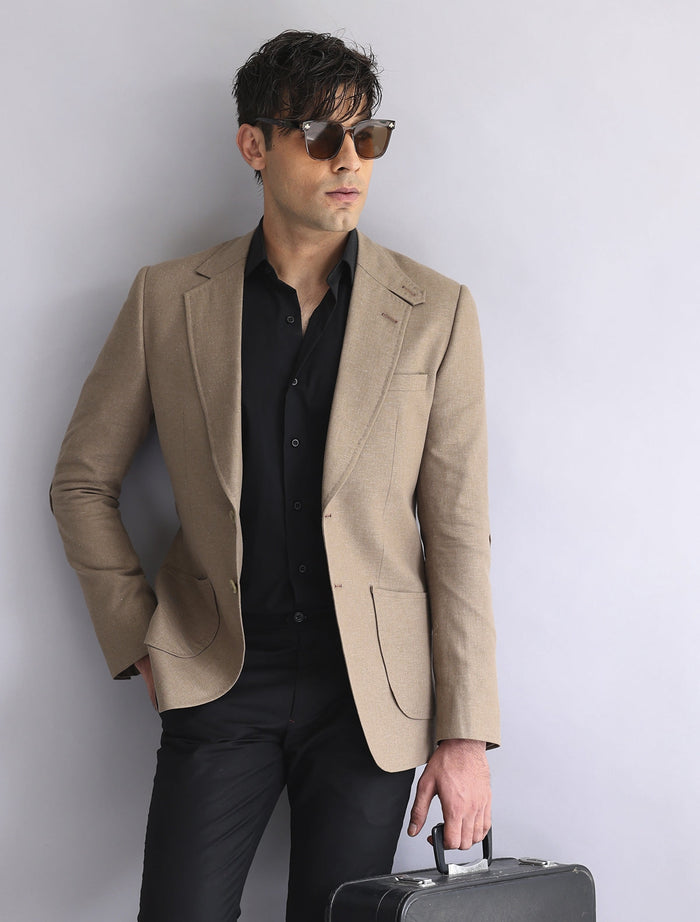 Beige Classic Two Buttons Blazer