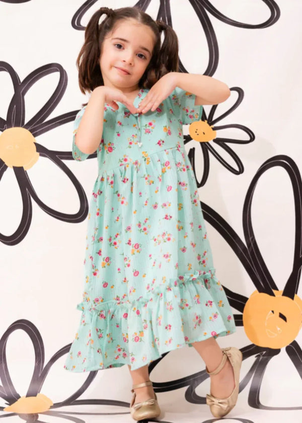 Printed Georgette Dress INWD-16 - Ochre