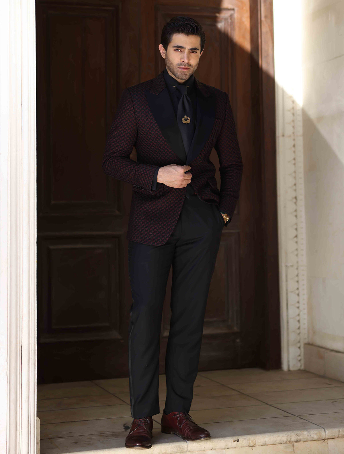 Maroon Mesh Embroidered Jacket