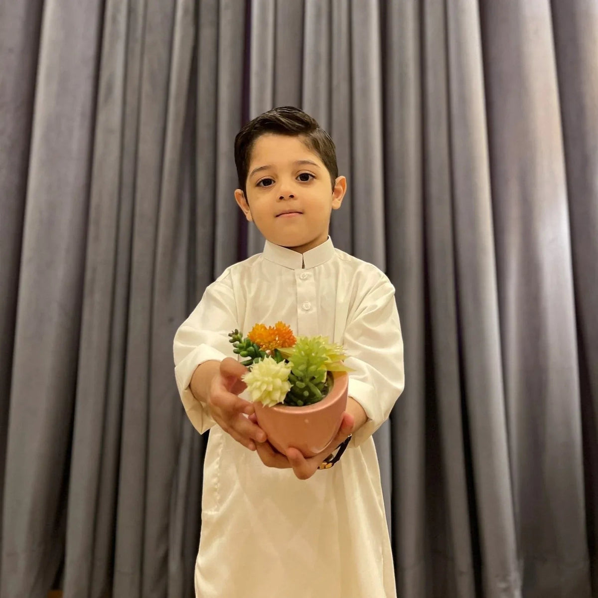Off White Blended Kurta Trouser - Kids
