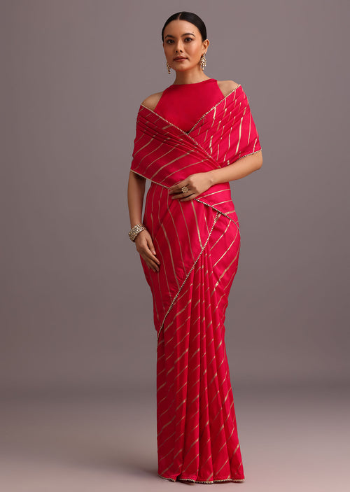 Pink Dola Silk Woven Saree And Gota Patti Border