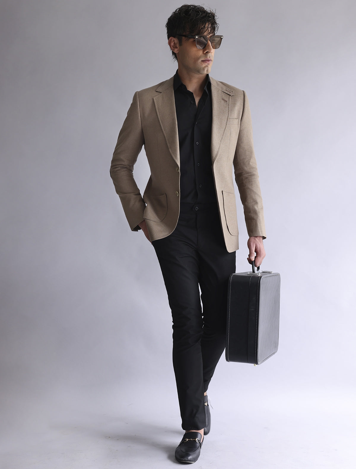 Beige Classic Two Buttons Blazer
