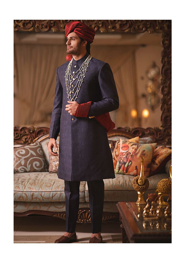 Classic Purple Jamawar Traditional plain Sherwani